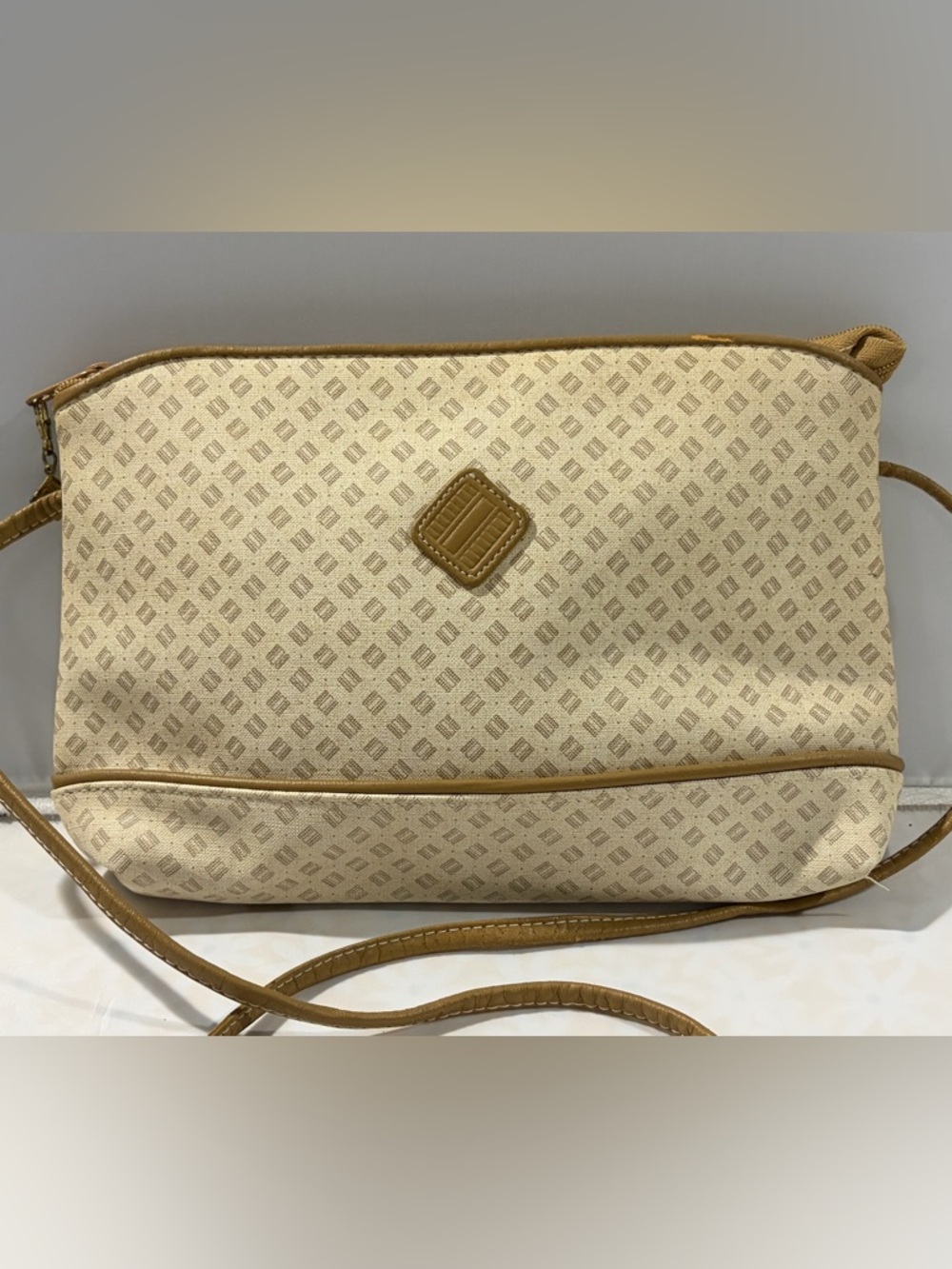 Cream and Tan‎ Crossbody Bag with Subtle Pattern
